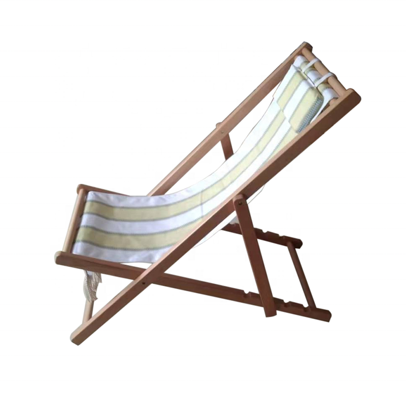 Outdoor Patio Furniture Deck Chair Garden Beech Wood Frame Macrame Fabric Folding Sun Loungers