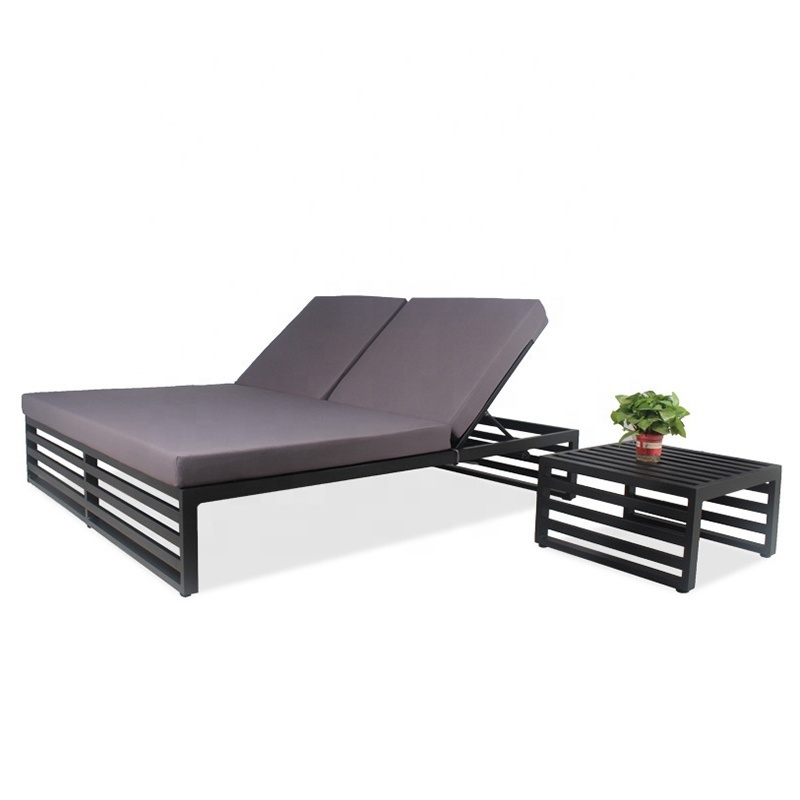 Heavy Duty Outdoor Hotel Resort Garden Patio Beach Pool Aluminum Double Lounge Chairs With Cushion