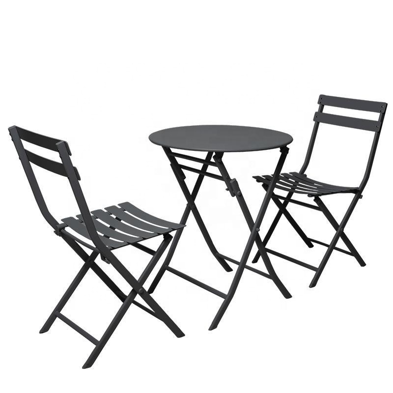 Outdoor Garden Courtyard Premium Steel 3 Pieces Folding Bistro Set Foldable Balcony Table Chairs