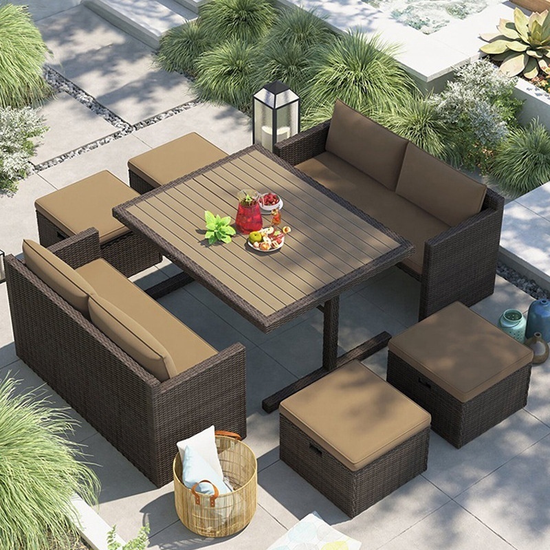 Modern Design Hotel Resort Villa Garden Set Patio PE Rattan Sofa Set Courtyard Dining Table Couches