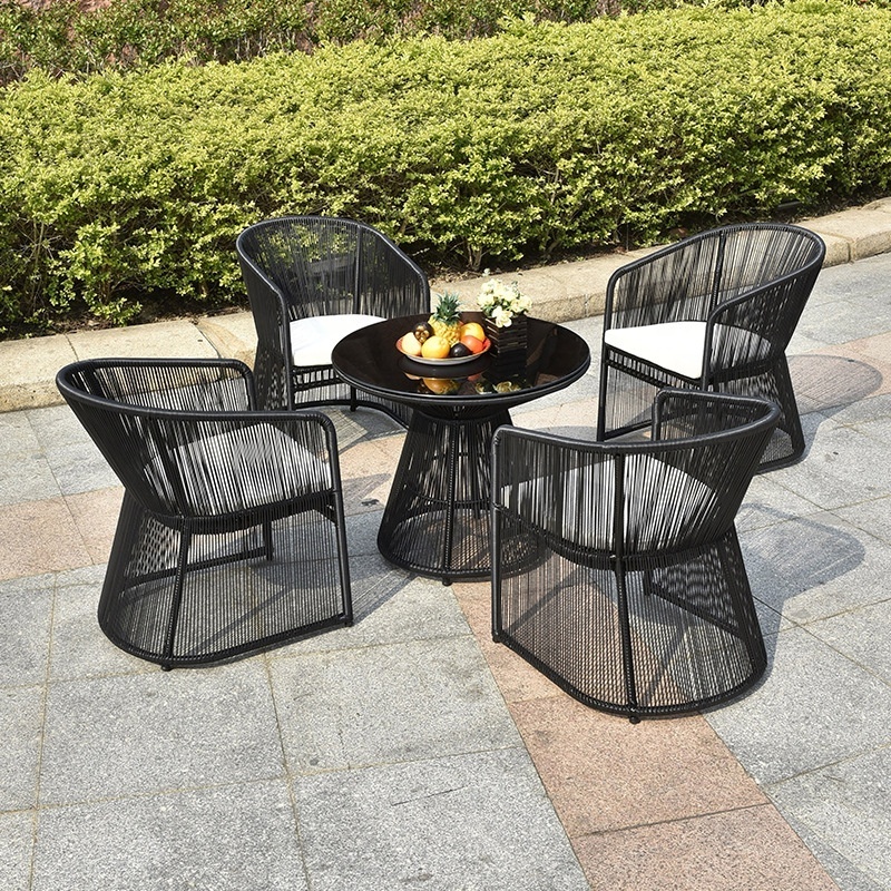 Wholesale Garden Patio Furniture Modern Coffee Shop White Synthetic Rattan Woven Round Table Set