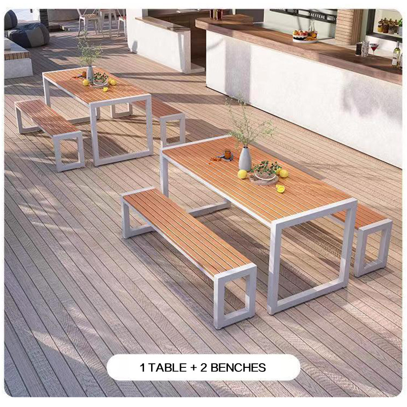 Minimalist Design Outdoor Restaurant Furniture Weatherproof Cafe Furniture Set Patio Table Bench Set