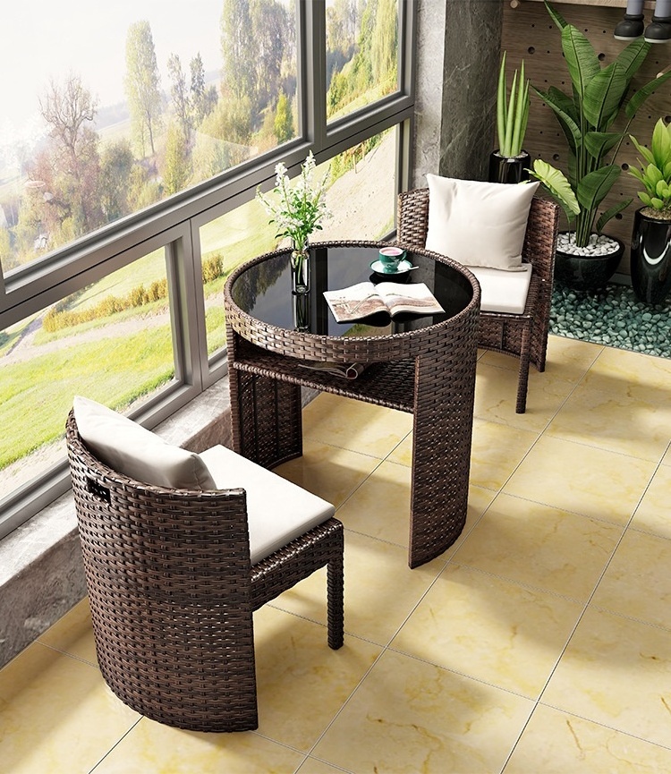 Factory Hot Sale Outdoor Cafe Furniture Patio Set Garden 3 Pcs Rattan Compact Coffee Table Set