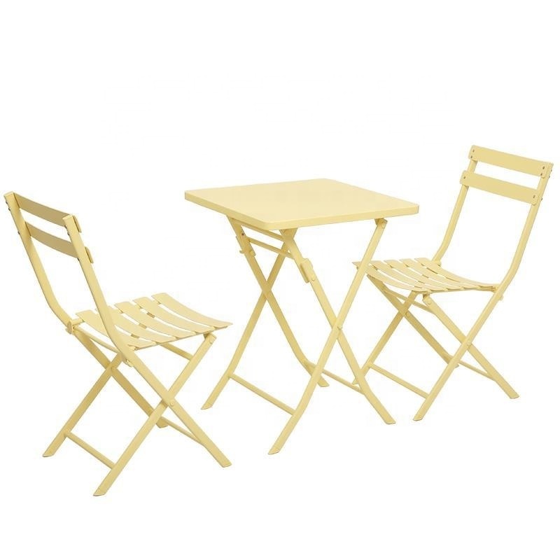 Outdoor Garden Courtyard Premium Steel 3 Pieces Folding Bistro Set Foldable Balcony Table Chairs