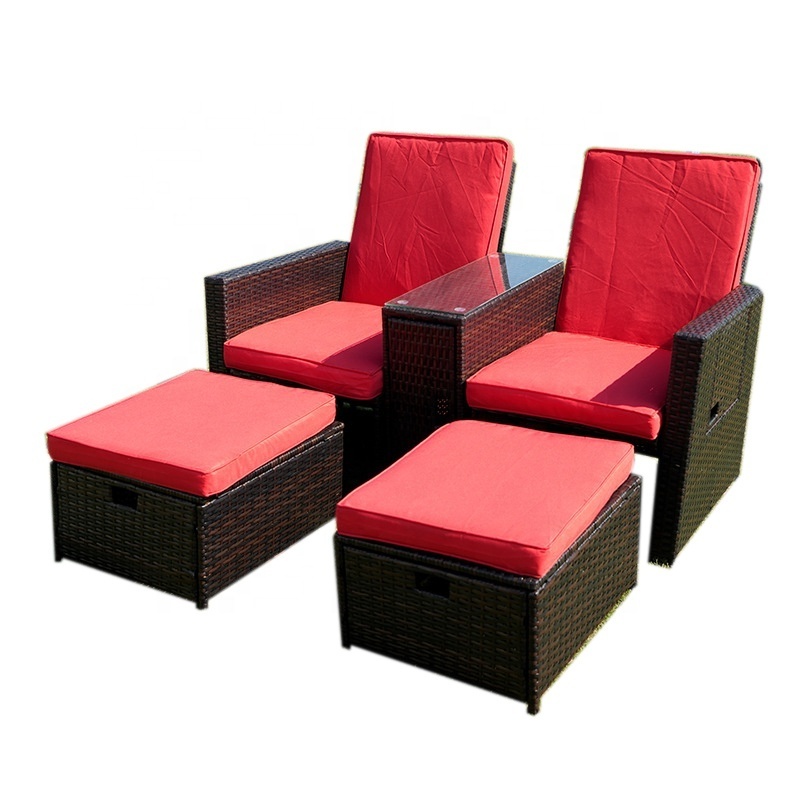 2023 High Quality Wholesale Outdoor Furniture Flat Rattan Recliner Sofa Loveseat With Ottoman