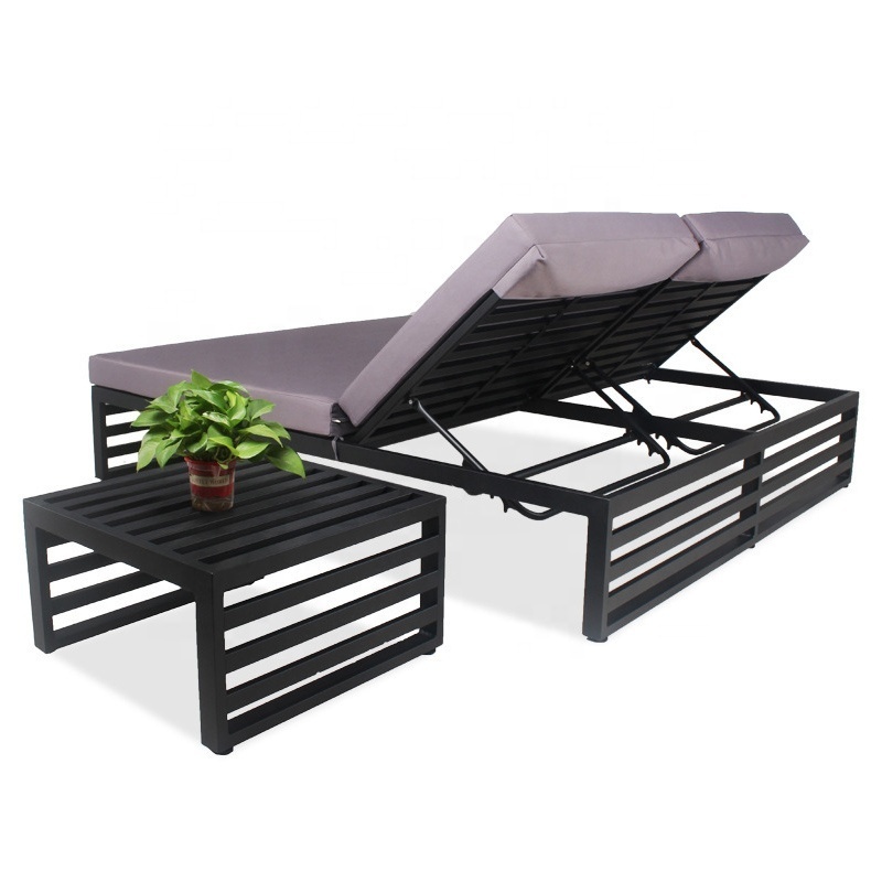 Heavy Duty Outdoor Hotel Resort Garden Patio Beach Pool Aluminum Double Lounge Chairs With Cushion