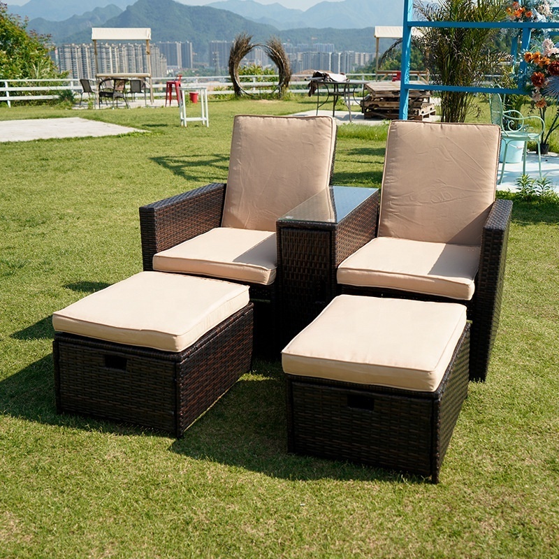 2023 High Quality Wholesale Outdoor Furniture Flat Rattan Recliner Sofa Loveseat With Ottoman