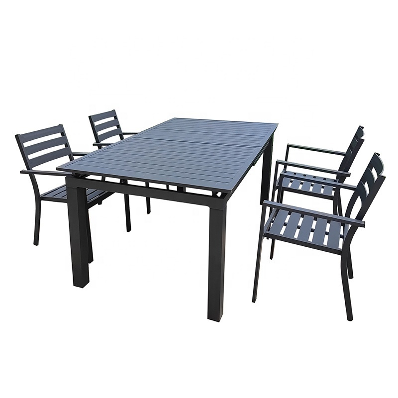 Outdoor Hotel Resort French Bistro Extendable Aluminum Dining Table Sets For Cafe Restaurant