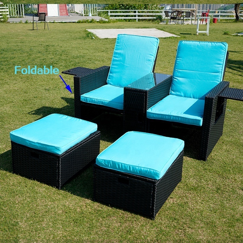 2023 High Quality Wholesale Outdoor Furniture Flat Rattan Recliner Sofa Loveseat With Ottoman