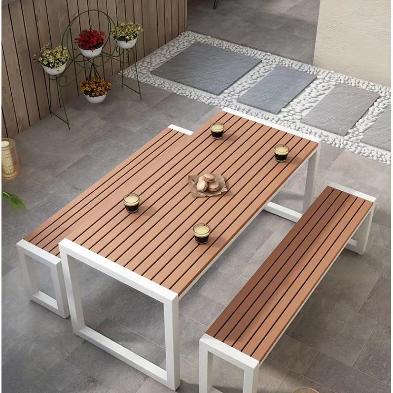 Minimalist Design Outdoor Restaurant Furniture Weatherproof Cafe Furniture Set Patio Table Bench Set