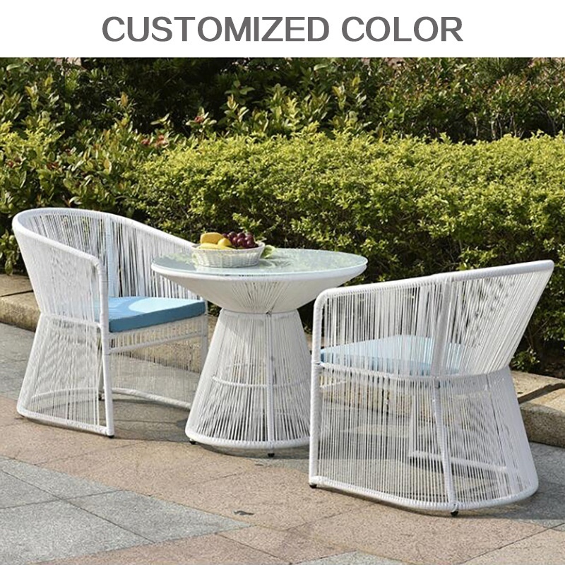 Wholesale Garden Patio Furniture Modern Coffee Shop White Synthetic Rattan Woven Round Table Set