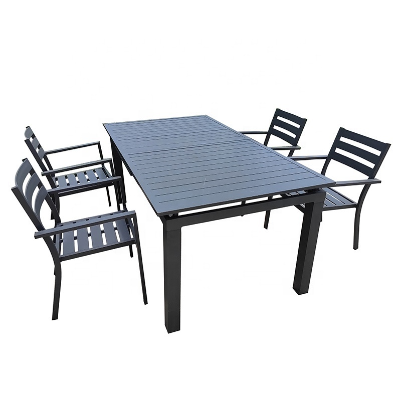 Outdoor Hotel Resort French Bistro Extendable Aluminum Dining Table Sets For Cafe Restaurant