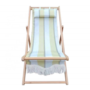 Outdoor Patio Furniture Deck Chair Garden Beech Wood Frame Macrame Fabric Folding Sun Loungers