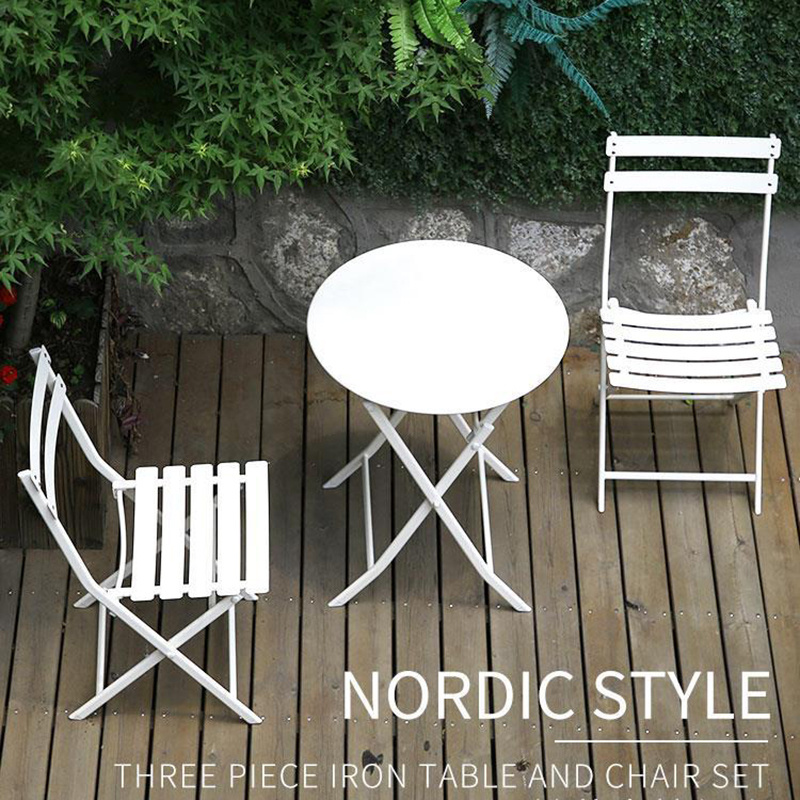 Outdoor Garden Courtyard Premium Steel 3 Pieces Folding Bistro Set Foldable Balcony Table Chairs