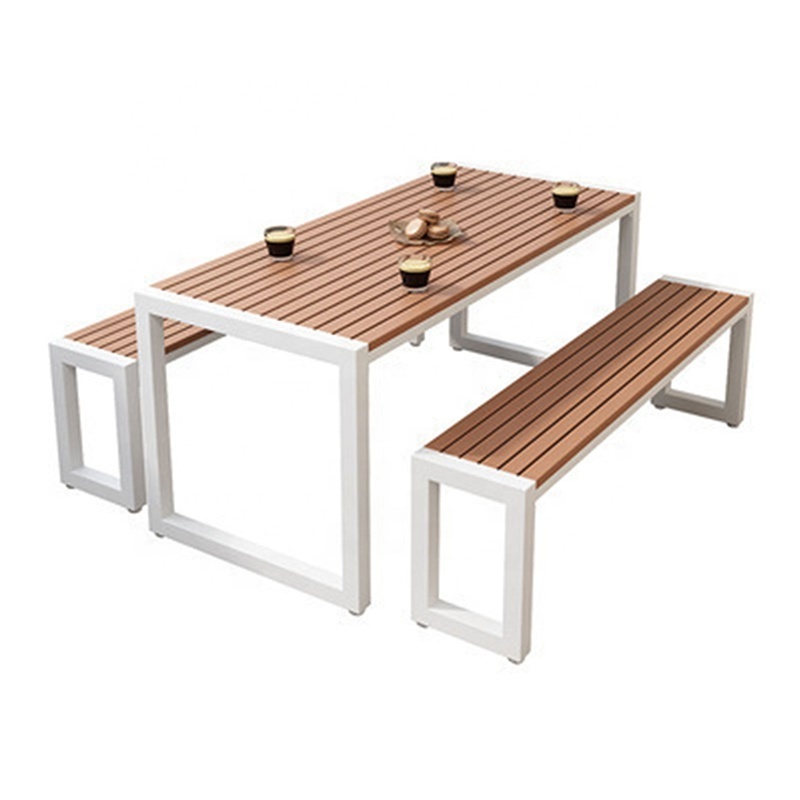 Minimalist Design Outdoor Restaurant Furniture Weatherproof Cafe Furniture Set Patio Table Bench Set