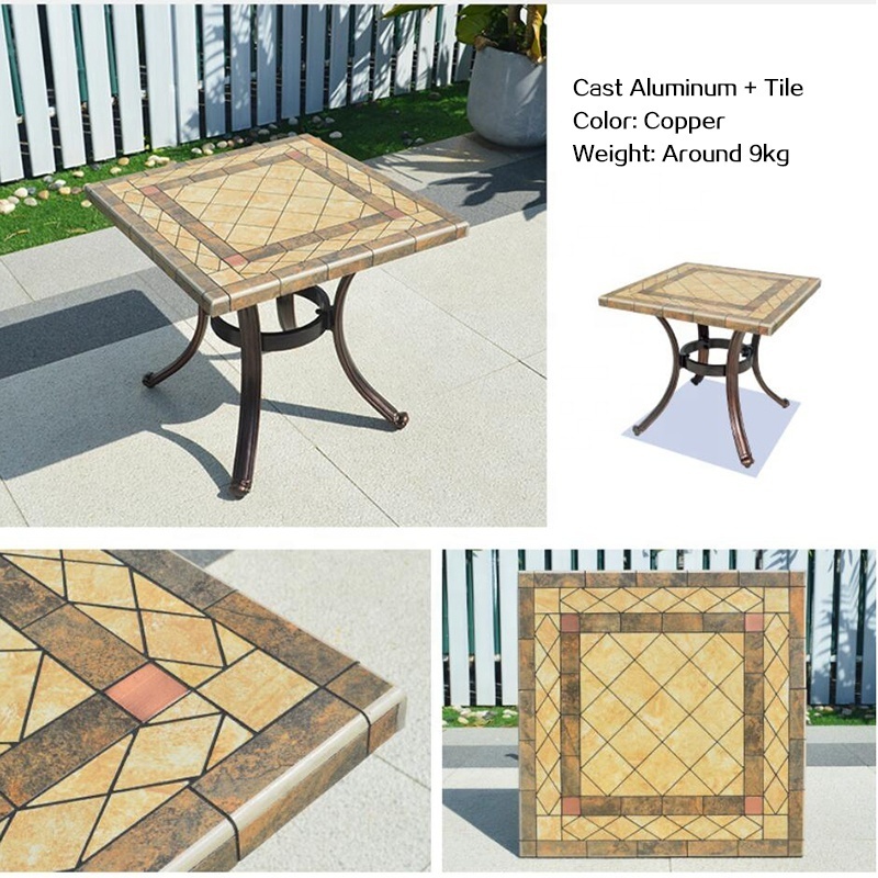 Hot Sale Outdoor Garden Terrace Tile Top Cast Aluminum Square Patio Tables For Hotel Villa Park