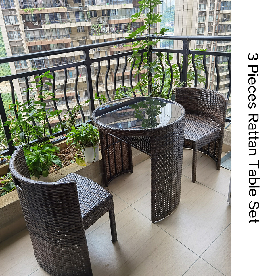 Factory Hot Sale Outdoor Cafe Furniture Patio Set Garden 3 Pcs Rattan Compact Coffee Table Set