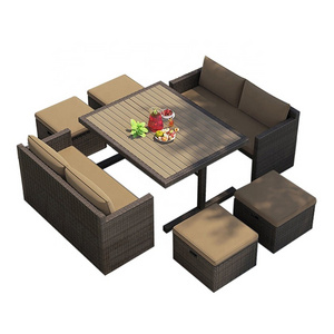 Modern Design Hotel Resort Villa Garden Set Patio PE Rattan Sofa Set Courtyard Dining Table Couches