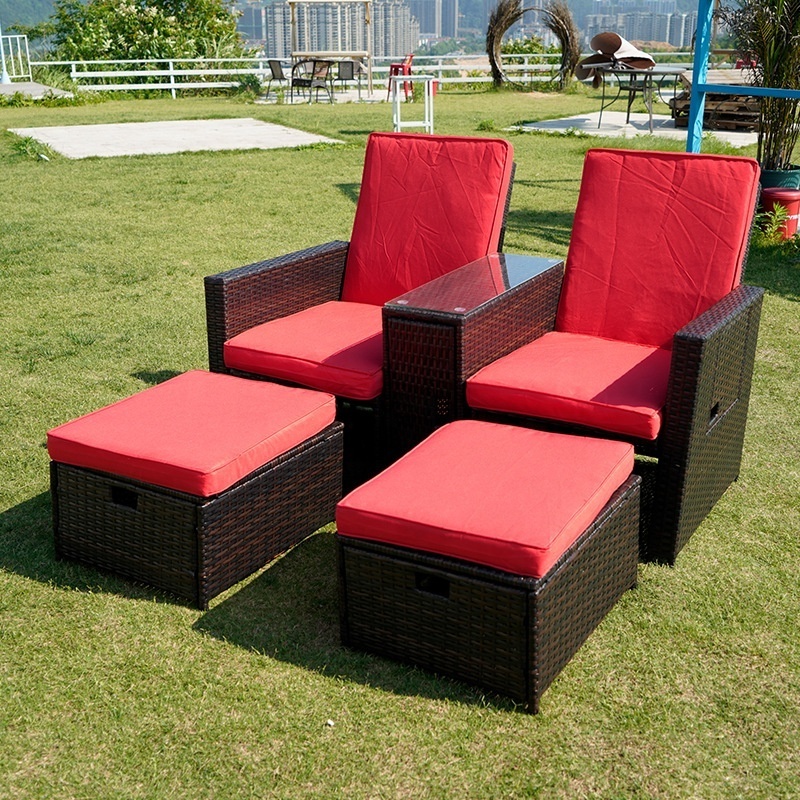 2023 High Quality Wholesale Outdoor Furniture Flat Rattan Recliner Sofa Loveseat With Ottoman