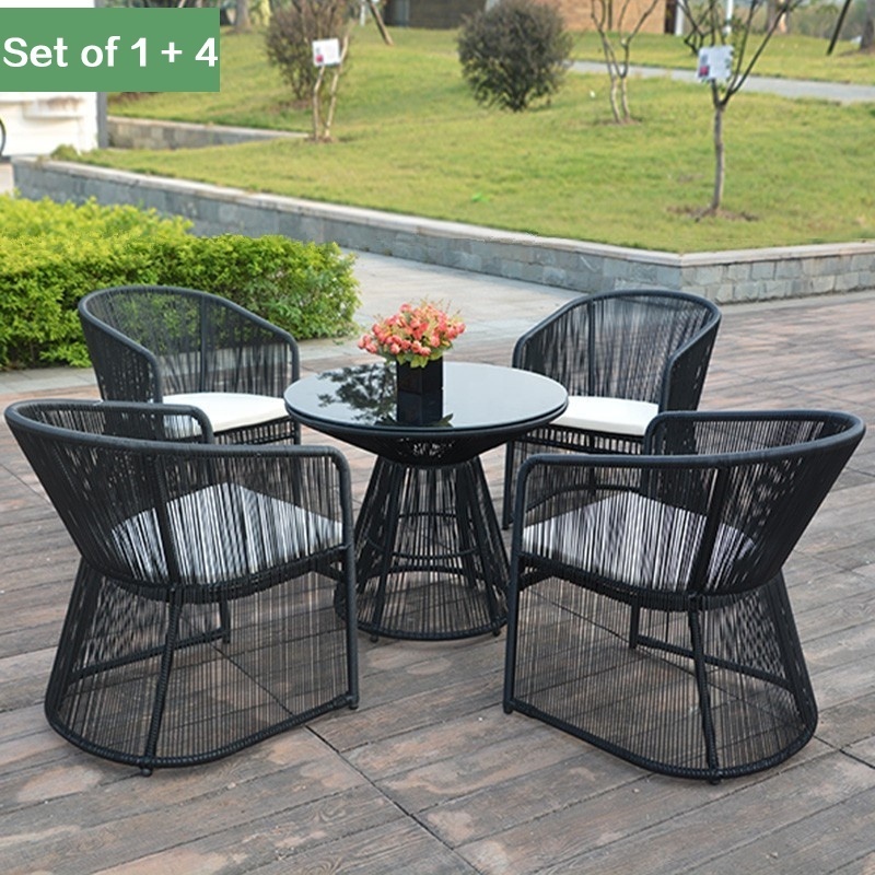 Wholesale Garden Patio Furniture Modern Coffee Shop White Synthetic Rattan Woven Round Table Set