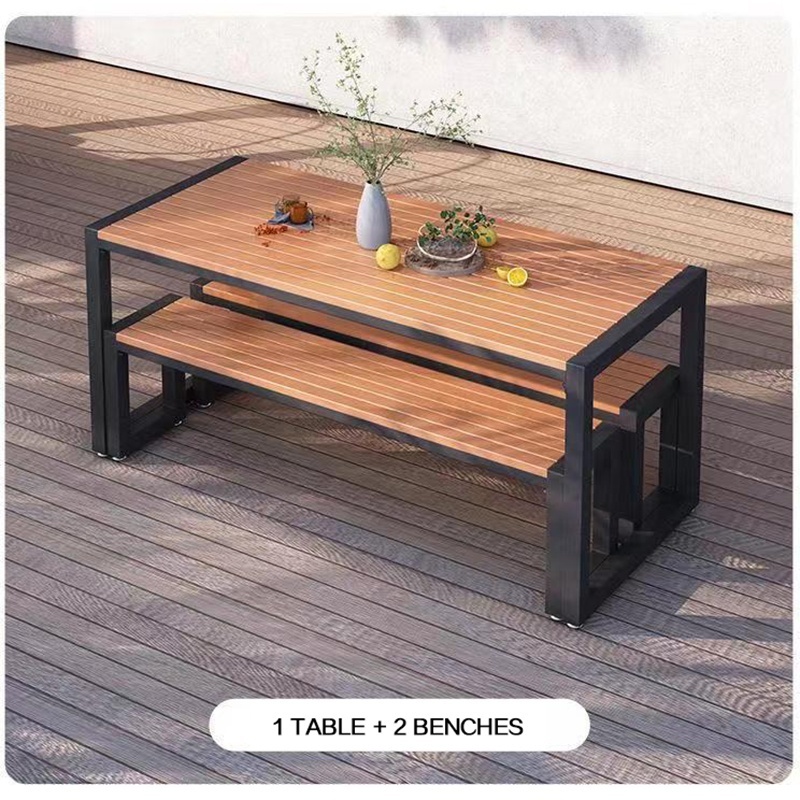 Minimalist Design Outdoor Restaurant Furniture Weatherproof Cafe Furniture Set Patio Table Bench Set