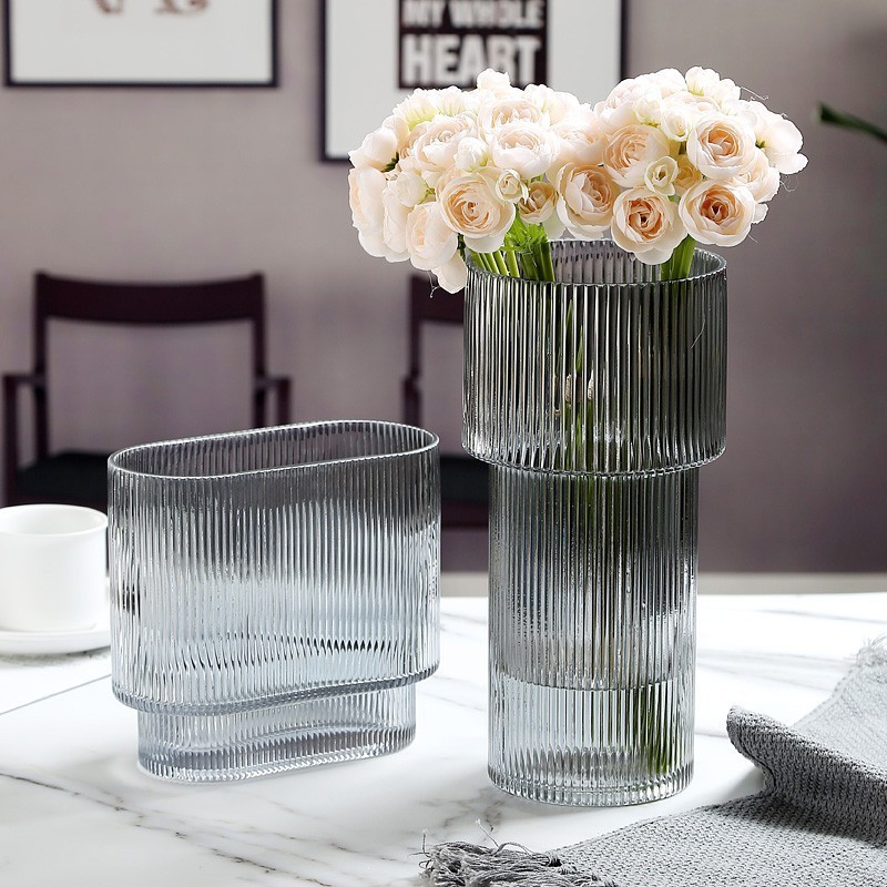 2023 New Wholesale Nordic Style Crystal Cylinder Clear glass Vase Modern Glass Flower Vase For Home Decor