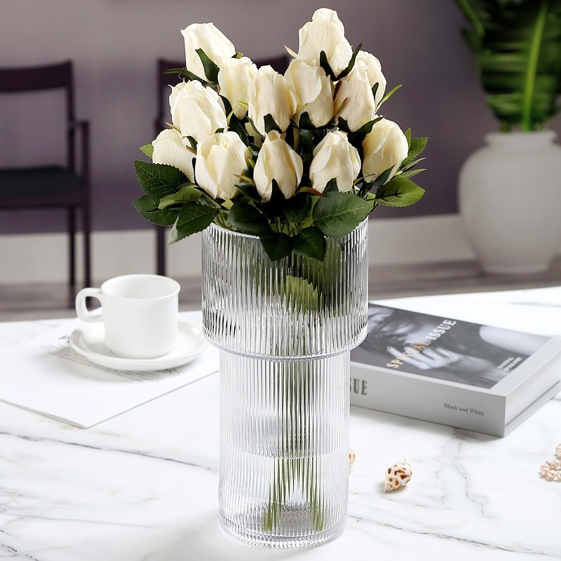 2023 New Wholesale Nordic Style Crystal Cylinder Clear glass Vase Modern Glass Flower Vase For Home Decor