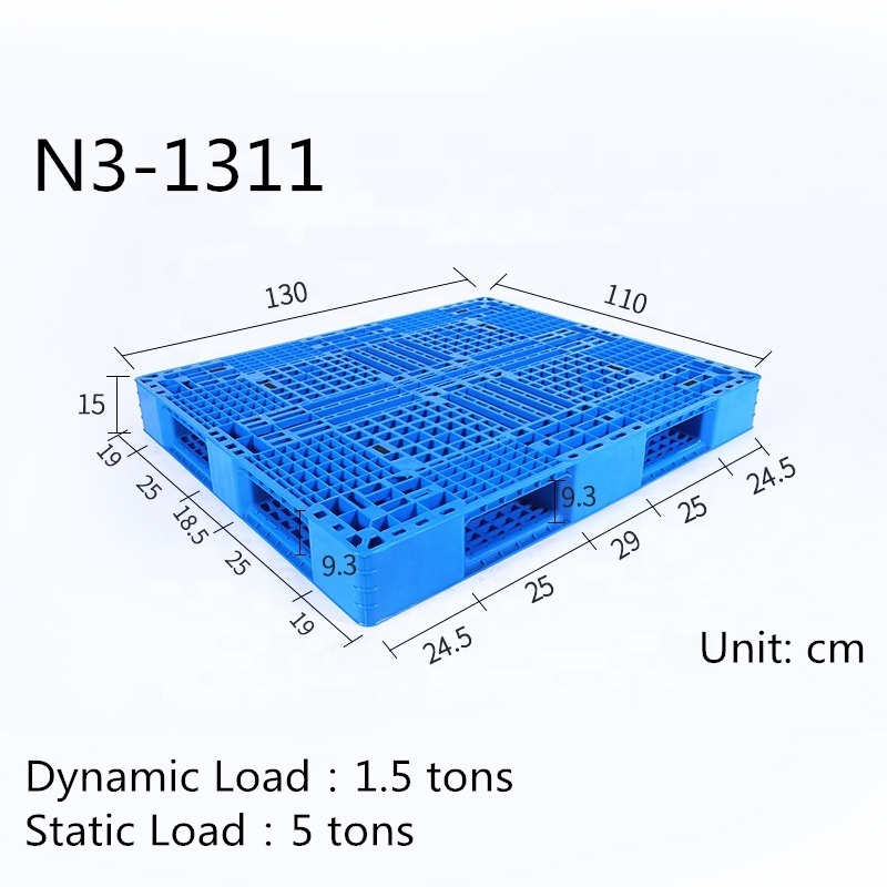 Heavy Duty Safe and Recyclable Blue Stackable Plastic Pallets Double Faced 4 Way trays for Sale