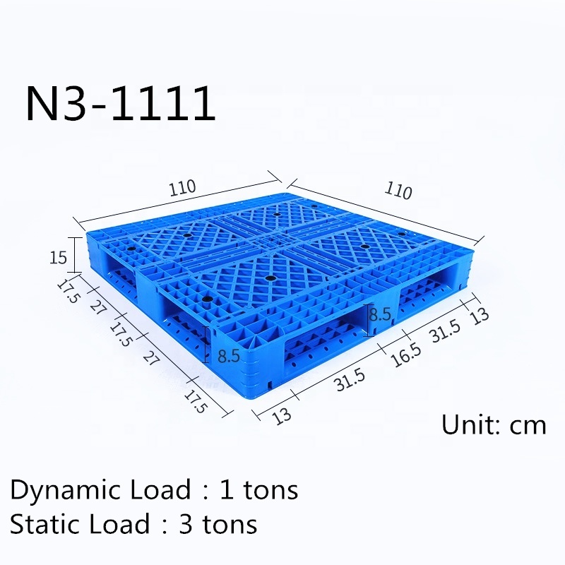 Heavy Duty Safe and Recyclable Blue Stackable Plastic Pallets Double Faced 4 Way trays for Sale