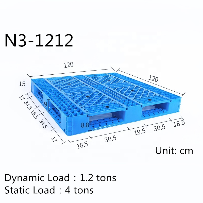 Heavy Duty Safe and Recyclable Blue Stackable Plastic Pallets Double Faced 4 Way trays for Sale