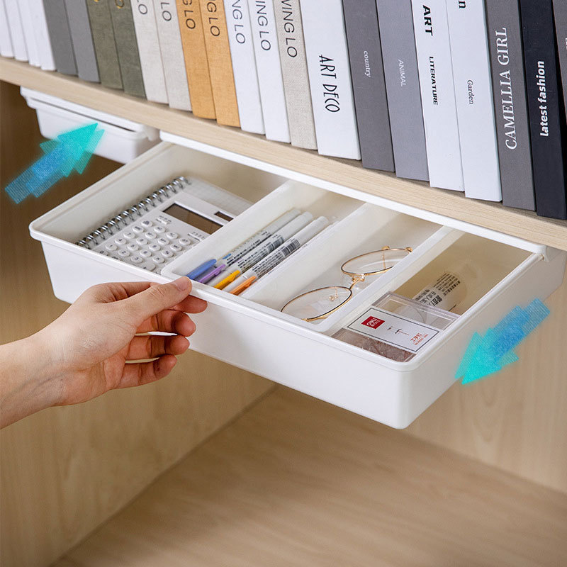 Under Desk Drawer, Slide out Hidden Desk Drawers Organizer, Self-adhesive drawer for office/classroom/home