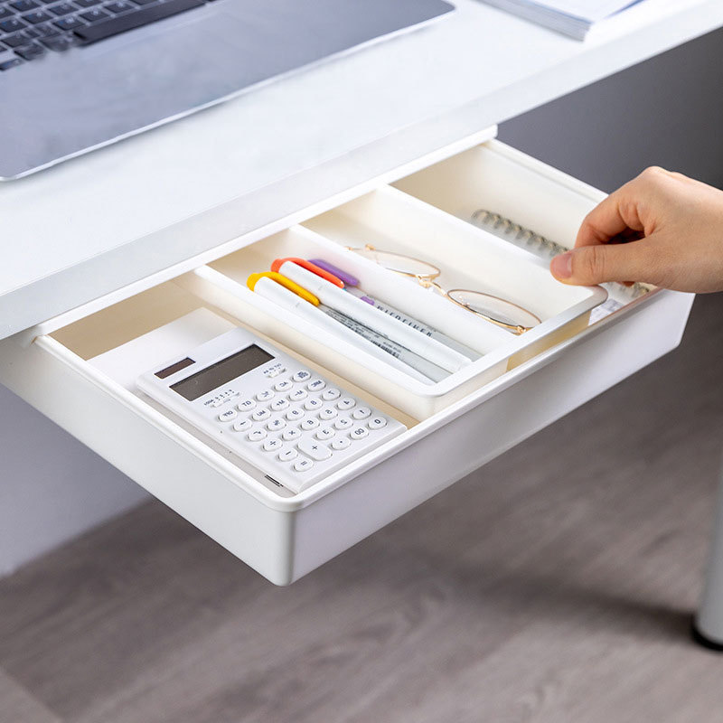 The drawers under the table are easy to organize, transparent plastic pencil drawer under the table, hidden drawer, transparent