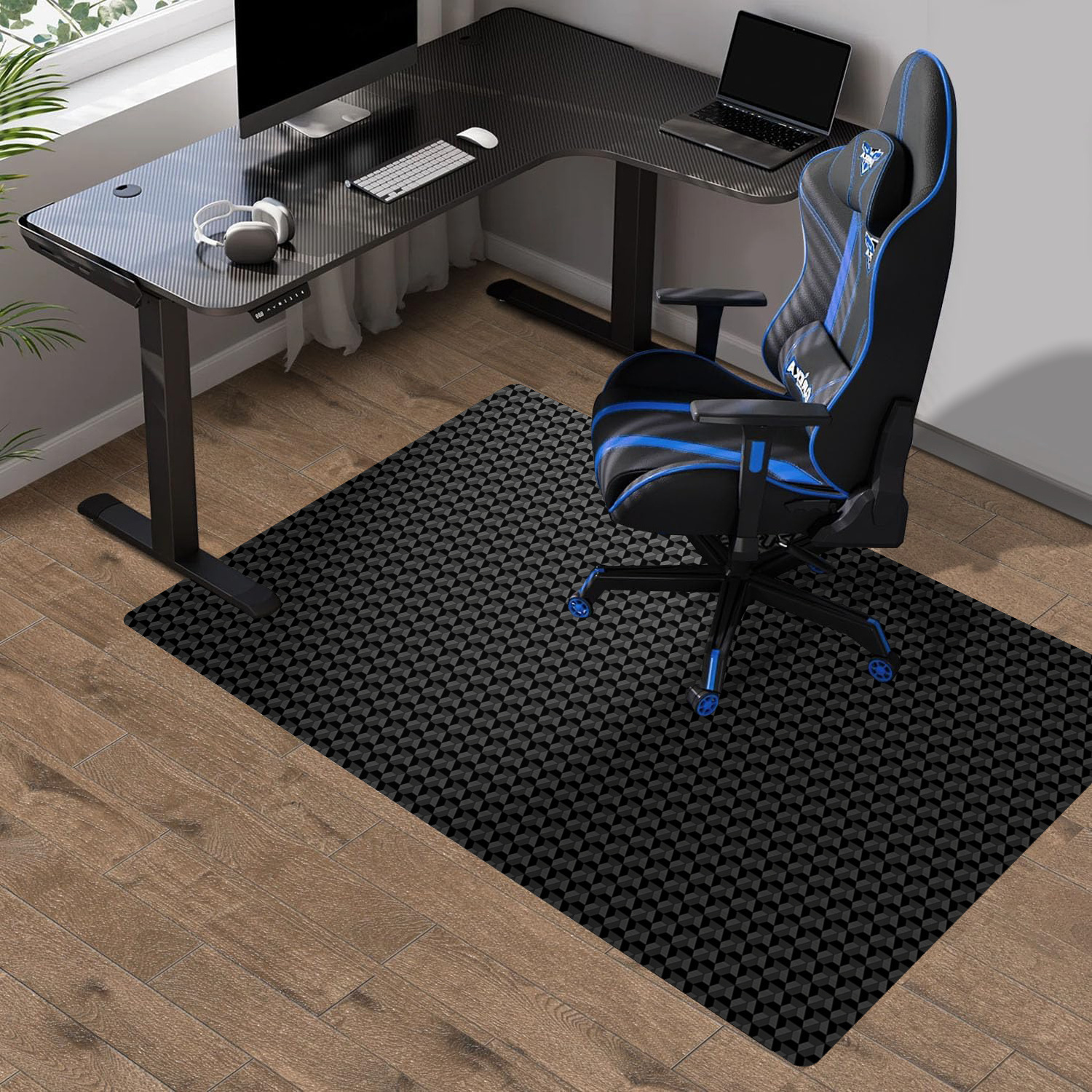 Computer Gaming Rolling Chair Mat, Under Desk Low-Pile Rug, Large Anti-Slip Floor Protector