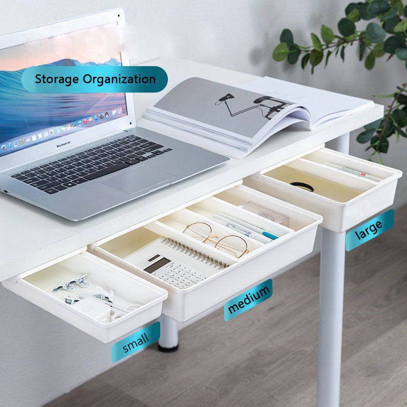 The drawers under the table are easy to organize, transparent plastic pencil drawer under the table, hidden drawer, transparent