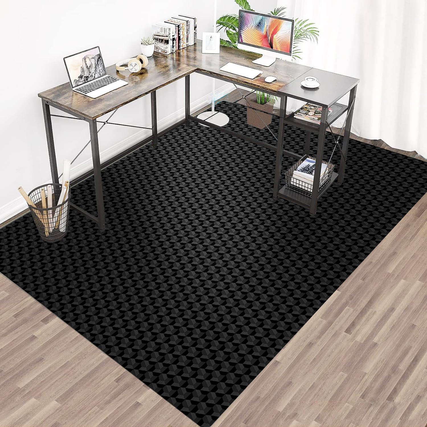 Computer Gaming Rolling Chair Mat, Under Desk Low-Pile Rug, Large Anti-Slip Floor Protector