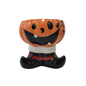 Hot Selling Custom Halloween Ceramic Pumpkin Storage Candy Household Kitchen Storage Food Jar With Lid