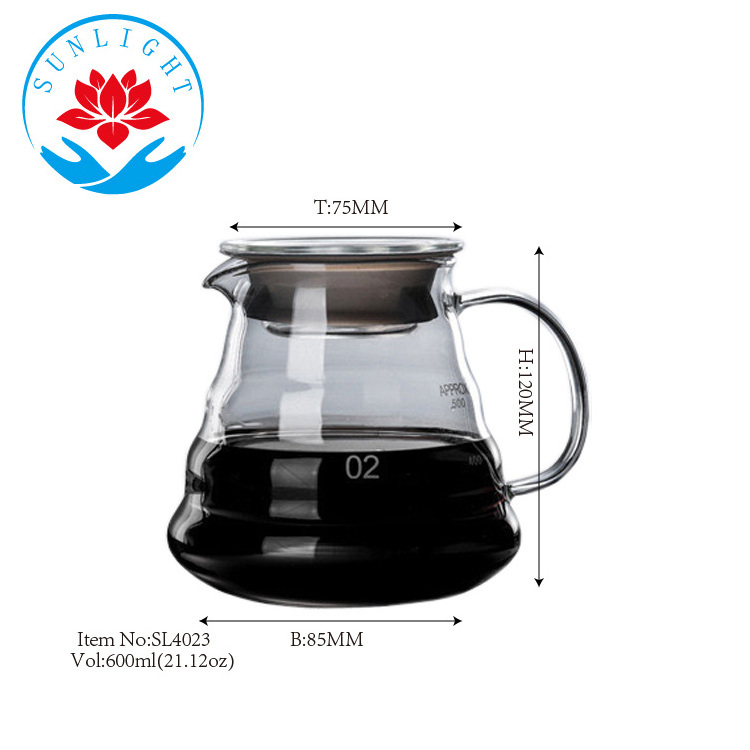 High-temperature Resistant Glass 600ML Coffee Pot Barista Coffee Maker Pour Over Coffee Server Tea Percolators With Filter