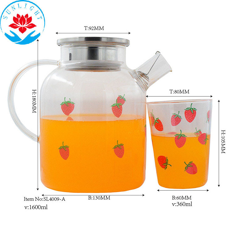 ins cute strawberry glass large capacity water cup high borosilicate cooling kettle set