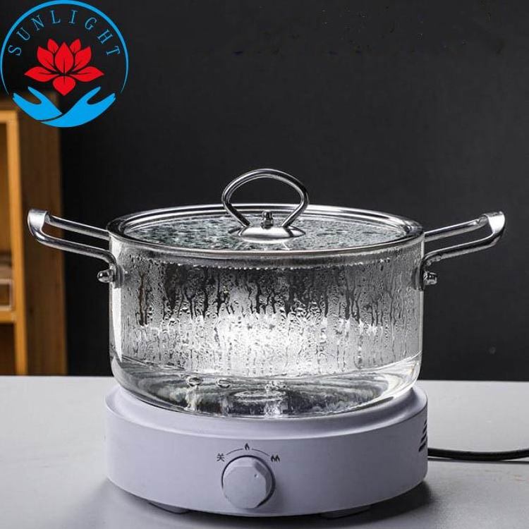 Factory Wholesale LFGB Bpa Free  Large Size High Borosilicate Clear Glass Cooking Pot with Stainless Steel Handle