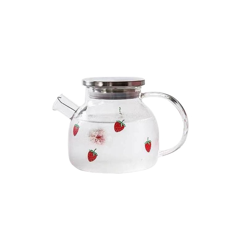 Factory  Hot Selling Glassware Printed Strawberry Glass Tea Pots &  Kettles,Borosilicate Glass Pitcher Drinking Water Jug Set