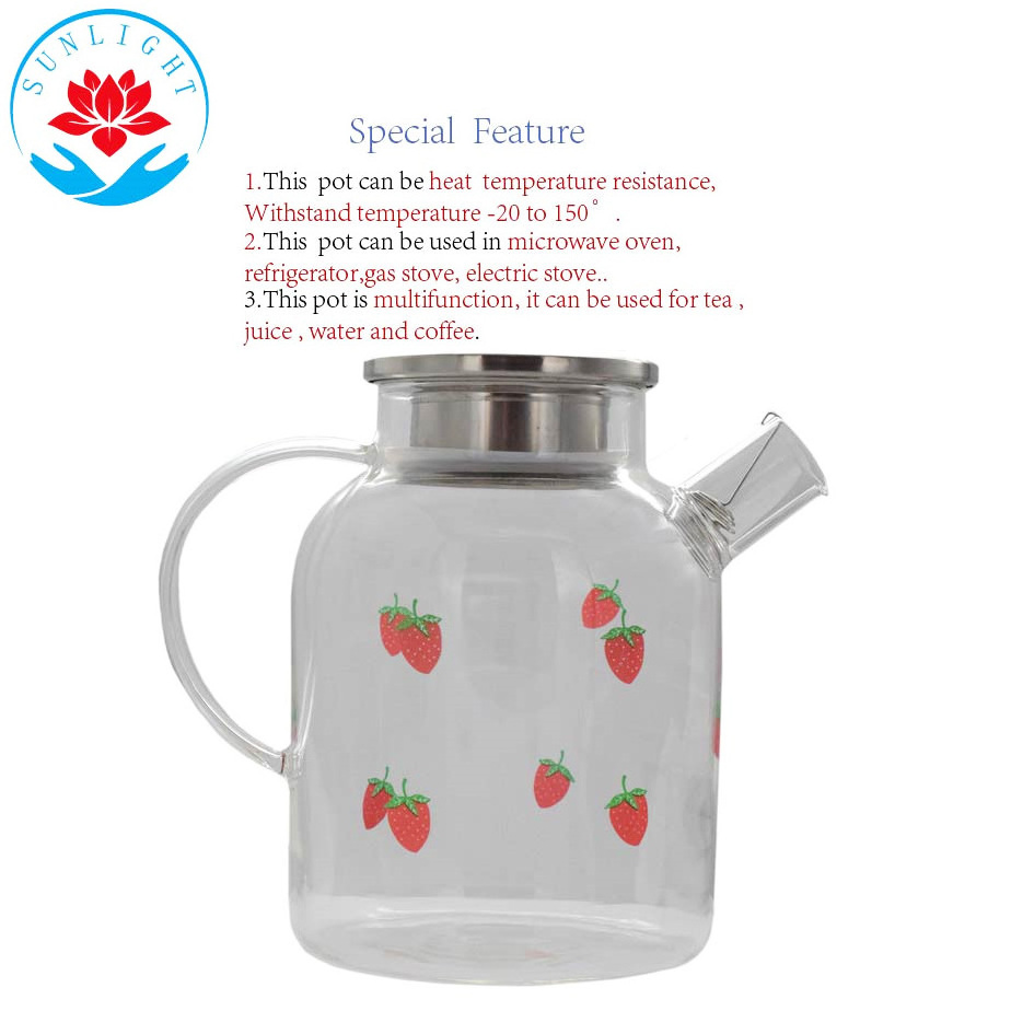 ins cute strawberry glass large capacity water cup high borosilicate cooling kettle set