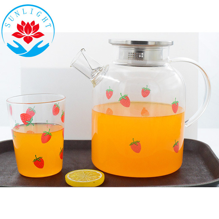 ins cute strawberry glass large capacity water cup high borosilicate cooling kettle set