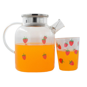 ins cute strawberry glass large capacity water cup high borosilicate cooling kettle set