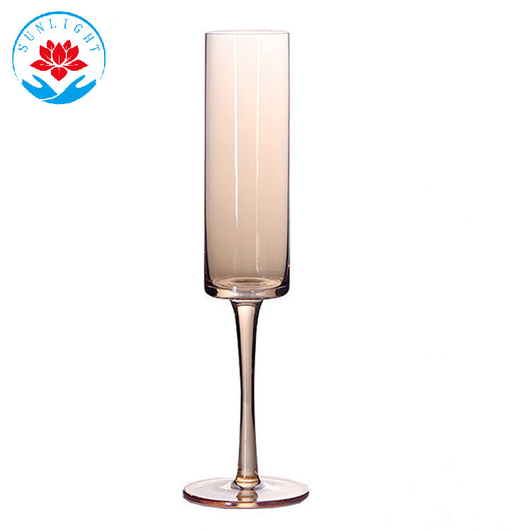 Factory Wholesale High Quality Hand-made Blown Crystal  Brown Wine Glasses Straight  Colored Glass Amber  Goblet