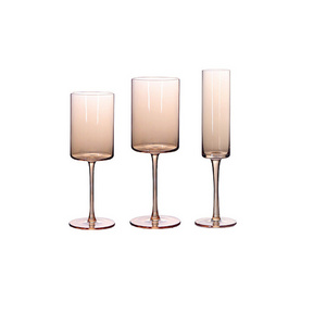 Factory Wholesale High Quality Hand-made Blown Crystal  Brown Wine Glasses Straight  Colored Glass Amber  Goblet