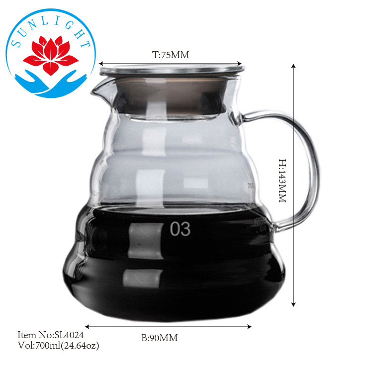 High-temperature Resistant Glass 600ML Coffee Pot Barista Coffee Maker Pour Over Coffee Server Tea Percolators With Filter