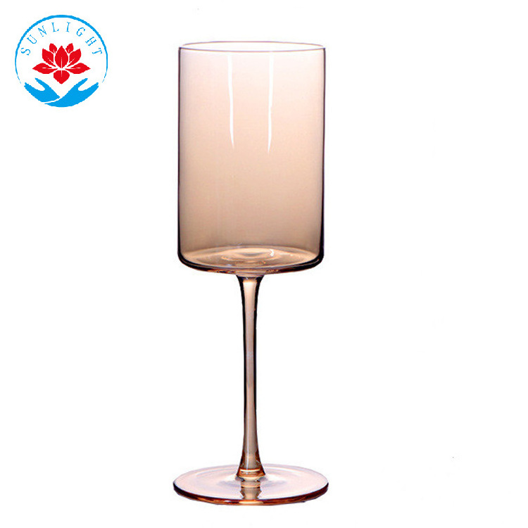 Factory Wholesale High Quality Hand-made Blown Crystal  Brown Wine Glasses Straight  Colored Glass Amber  Goblet