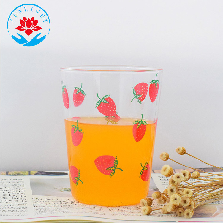 Factory  Price  Printed Strawberry Tea Pot And Cup Set,High Quality  Borosilicate Glass Kettle Tea Pot Set With Two Cup