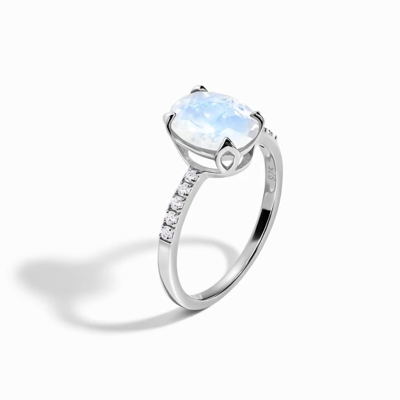 Fashion gemstone jewelry 925 sterling silver rainbow natural ring jewelry women raw moonstone ring sterling silver