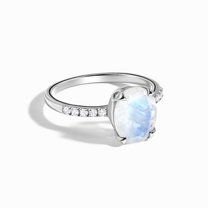 Fashion gemstone jewelry 925 sterling silver rainbow natural ring jewelry women raw moonstone ring sterling silver